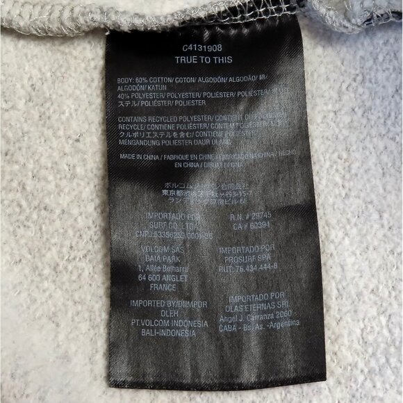 Volcom Youth Hoodie Sweatshirt L 12Y Grey Cotton Blend Long Sleeve Casual - Picture 11 of 14